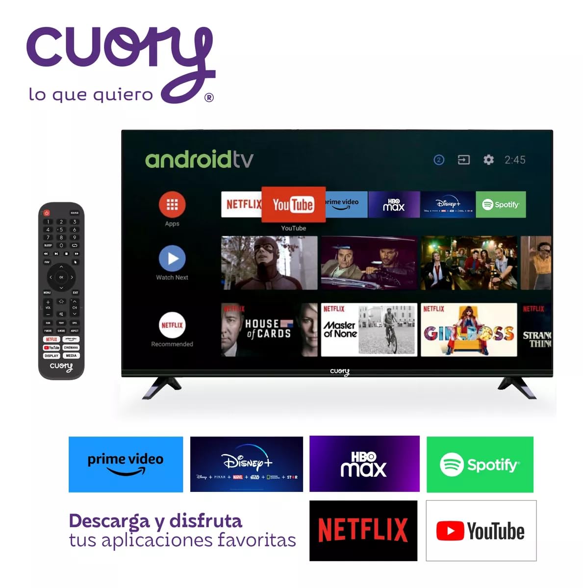 CUORY Smart TV Pantalla 43" Pulgadas Android TV LED Television | FHD Full HD Dled 1920x1080 | Ver Netflix, Youtube y Play Store | con HDMI y USB | Compatible con Google TV y Dolby Digitial