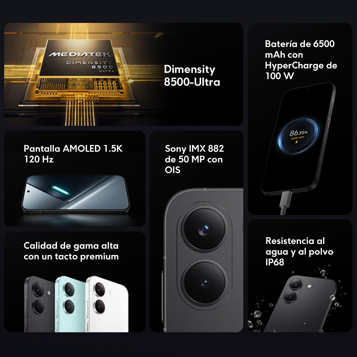 XIAOMI Celular Poco X8 Pro 12GB + 512GB Negro Versión Global,Flagship Dimensity 8500 Ultra, Batería 6500mAh(typ),Pantalla AMOLED 6.59'' 120Hz, Cámara Principal 50MP
