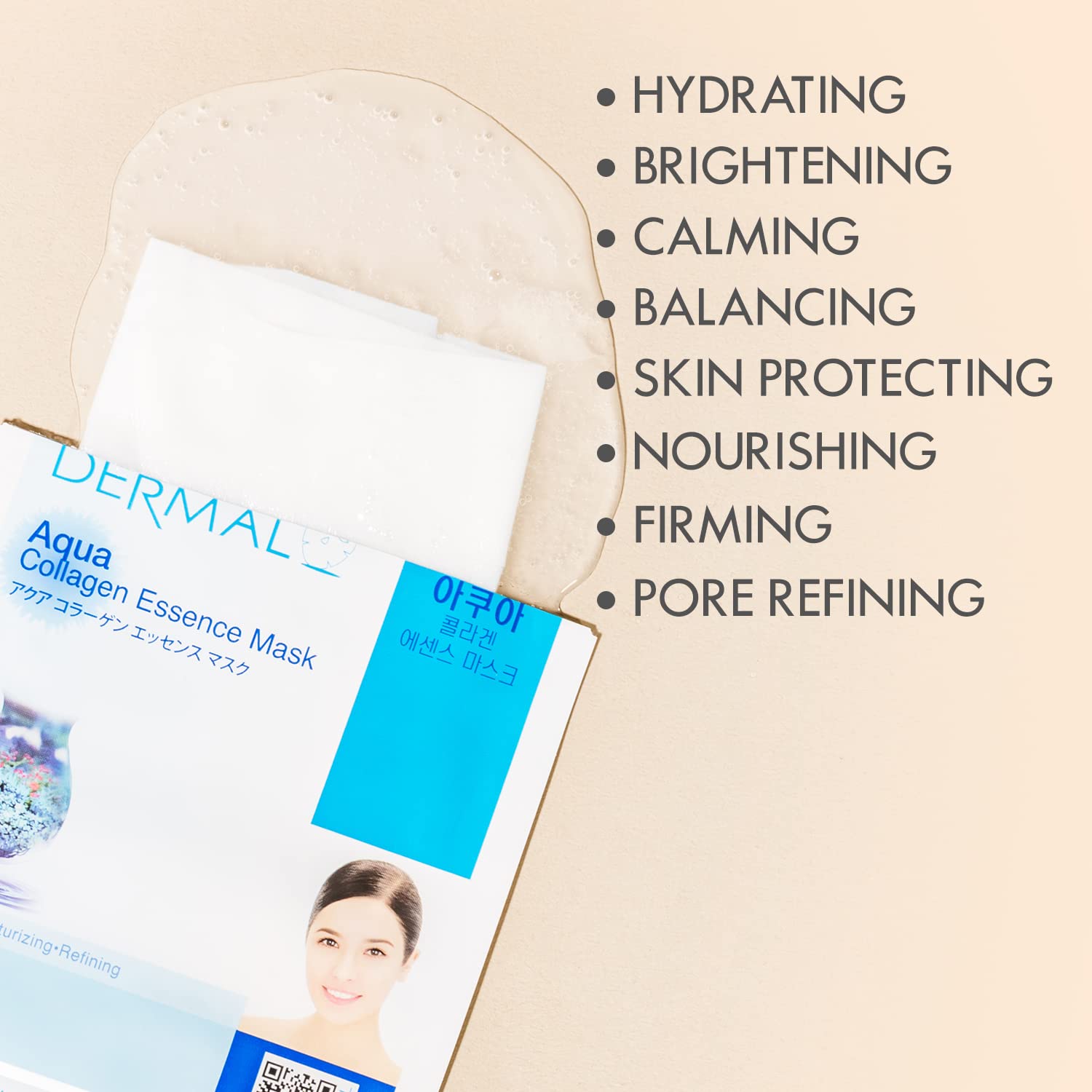 DERMAL Korea - Surtido de 12 Mascarillas faciales. Mascaras Coreanas en tela hidratante con Colágeno y Vitamina E - 12 PACK