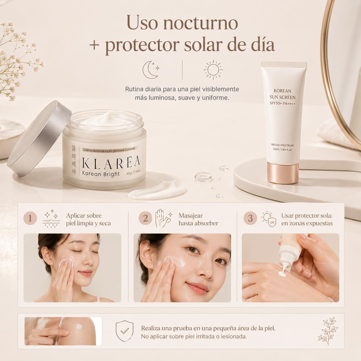 KLARÉA Korean Bright 45g - Crema Aclaradora Cosmética K-Beauty Corea para Manchas, Zonas Oscuras y Tono Desigual - Uso Facial y Corporal para Axilas, Codos, Rodillas, Cuello y Manos