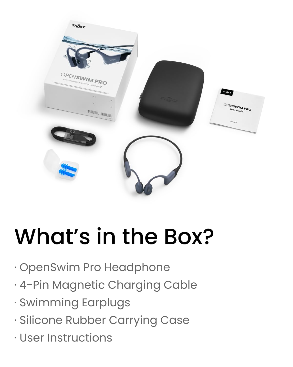 SHOKZ OpenSwim Pro Deportivos Auriculares de conducción ósea, inalámbricos Open-Ear Impermeables IP68 Bluetooth 5.4, 32 GB MP3, micros con cancelación de Ruido, 9H de repr. para Correr, Nadar, Gris
