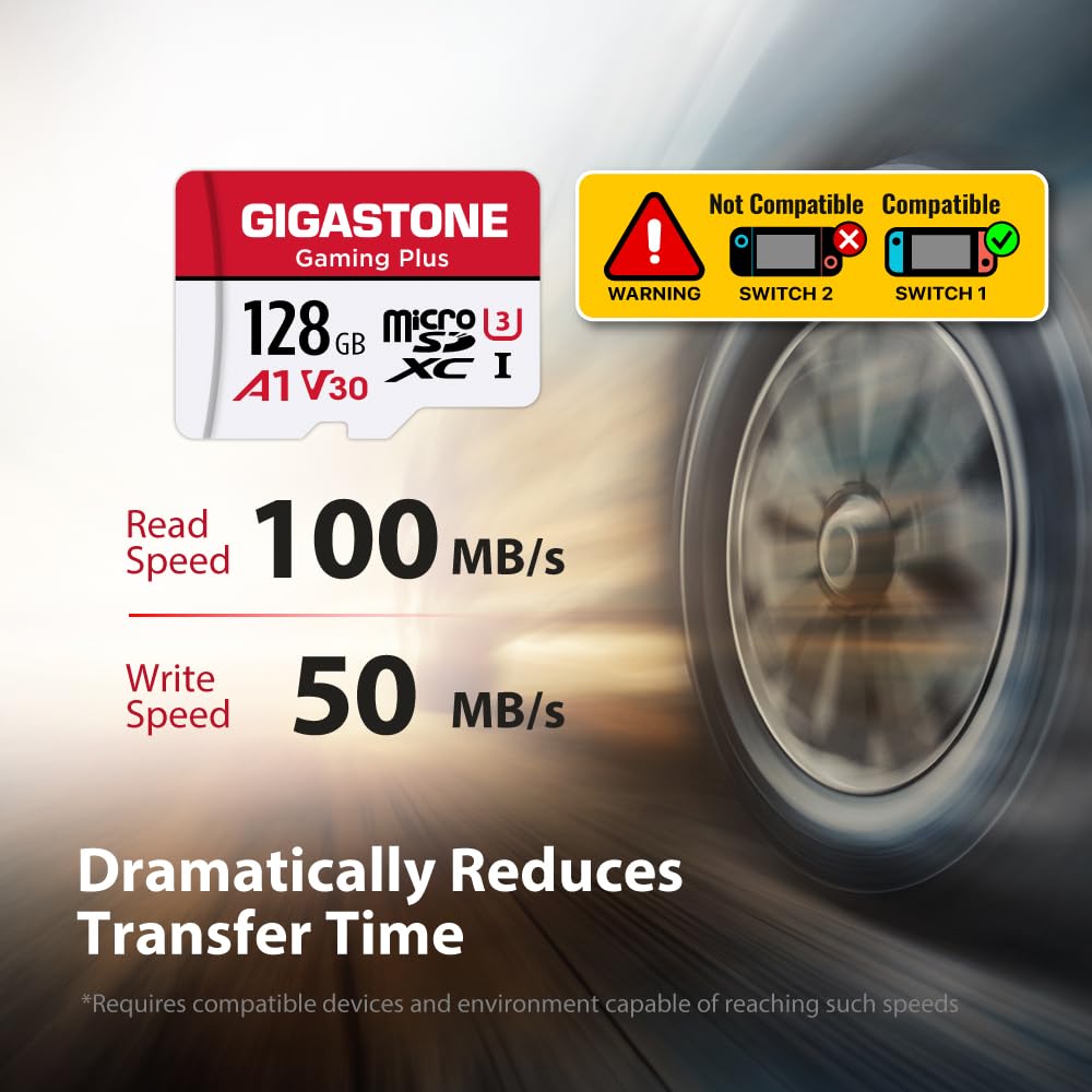 Gigastone 128GB Tarjeta de Memoria Micro SD, Gaming Plus, Compatible con Nintendo Switch, Alta velocidad 100MB/s, Grabación de video 4K, Micro SDXC UHS-I A1 Clase 10