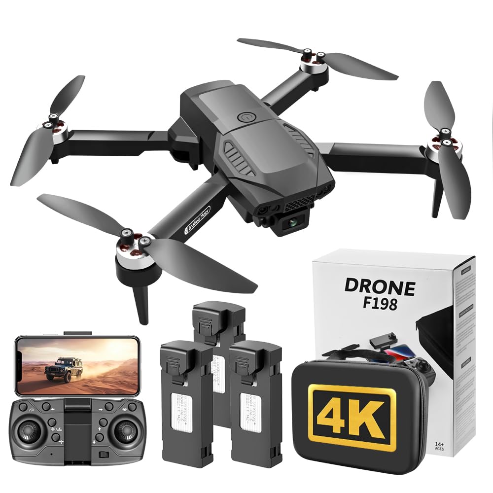 Cámara 4k Mejor Drone Principiantes AXNEN Mini Dron Con Cámara 4K,Drones Con Motor Sin Escobillas Con BaterÃas,Dron FPV Portátil Plegable,Drone 4K