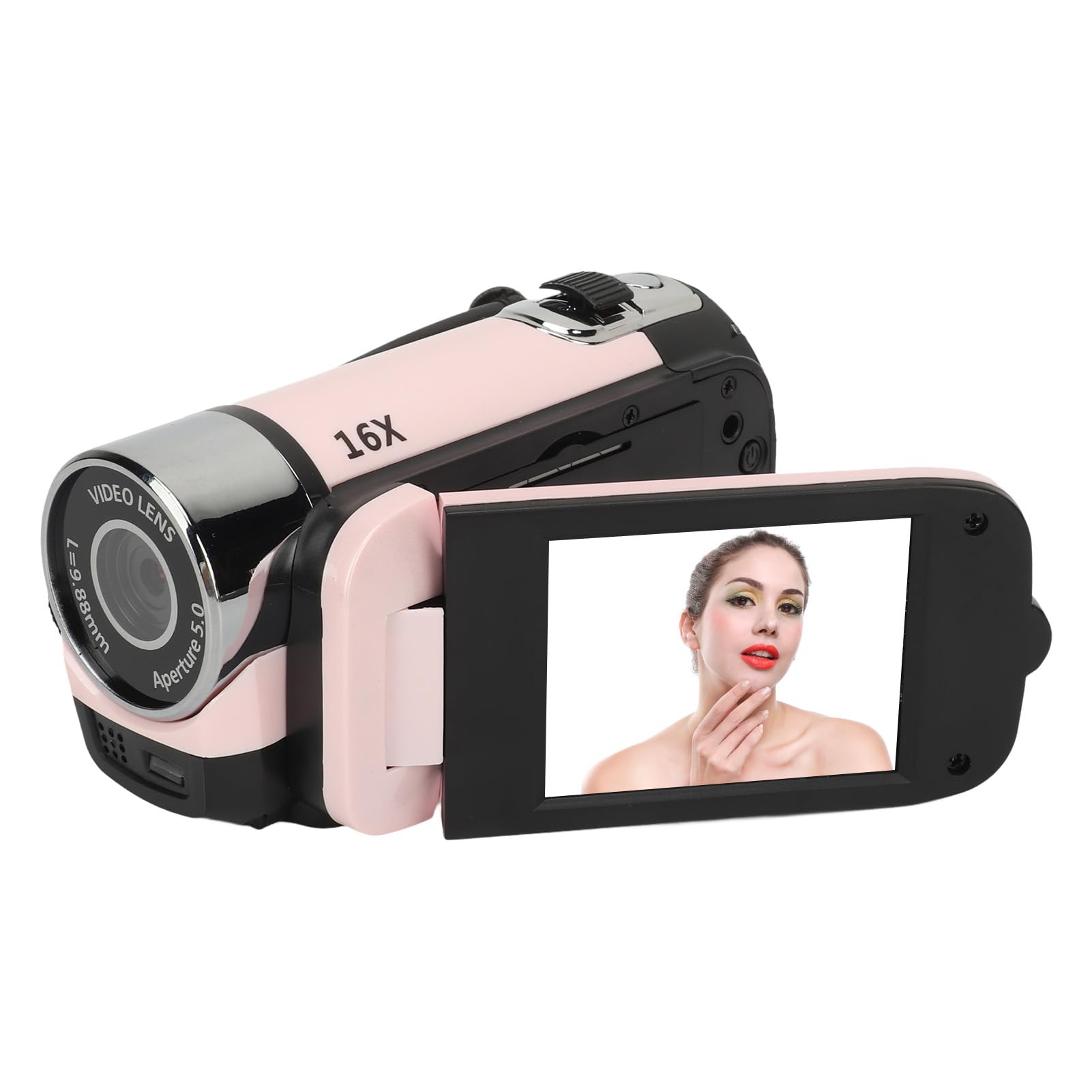 Yunir Cámara Digital, Cámara USB FHD 1080P 16MP con Pantalla Giratoria de 2,4 Pulgadas, Zoom 16X, Luz de Relleno, Antivibración, Grabadora de Vídeo Portátil para Niños y Niñas (Pink)