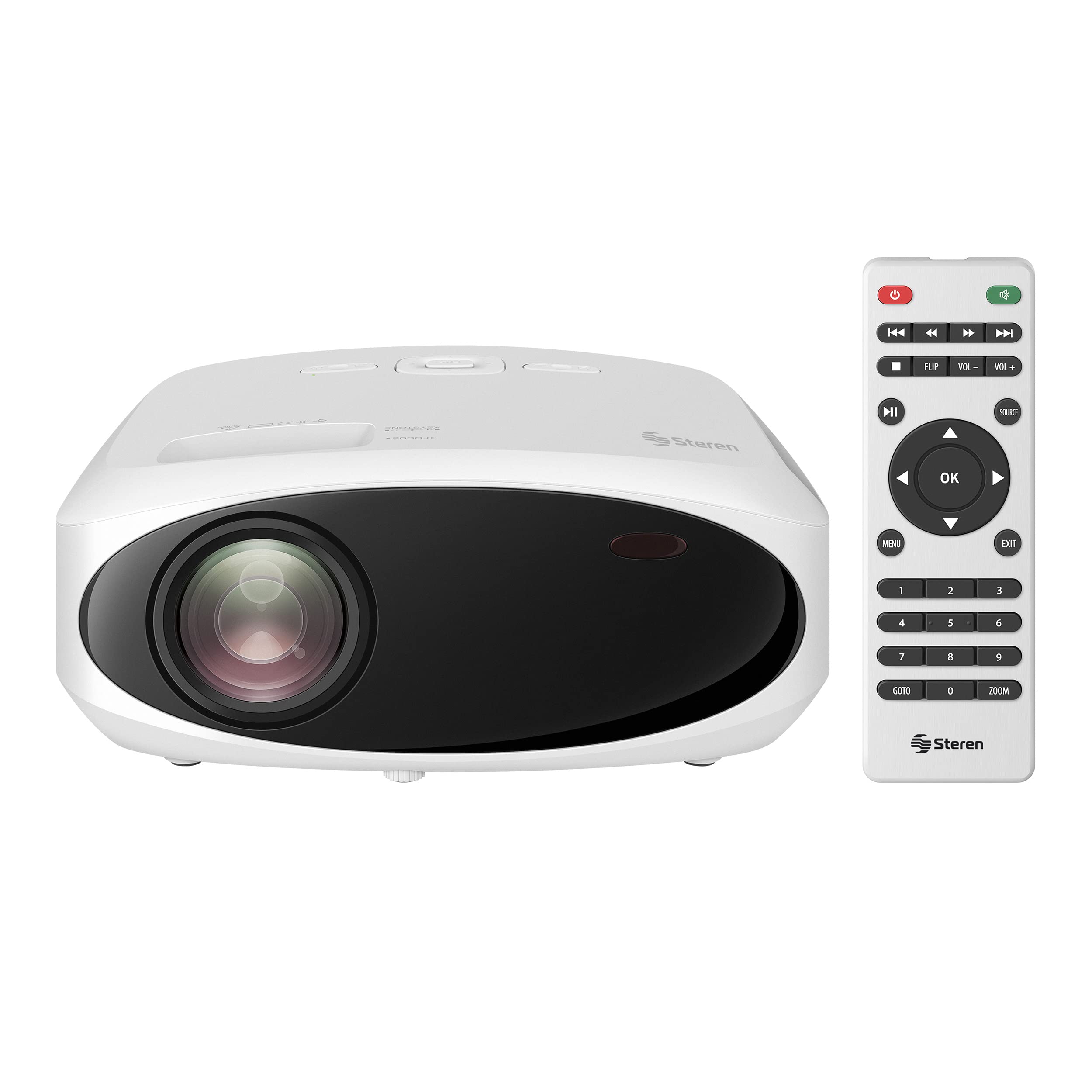STEREN PRO-400 Proyector Multimedia Full HD de 9 000 lúmenes 280 ANSI Lumen portátil, proyección hasta 200”, con Control Remoto, 2 entradas HDMI, 1 Entrada AV 3,5 mm, 1 Entrada USB,1 Entrada microSD