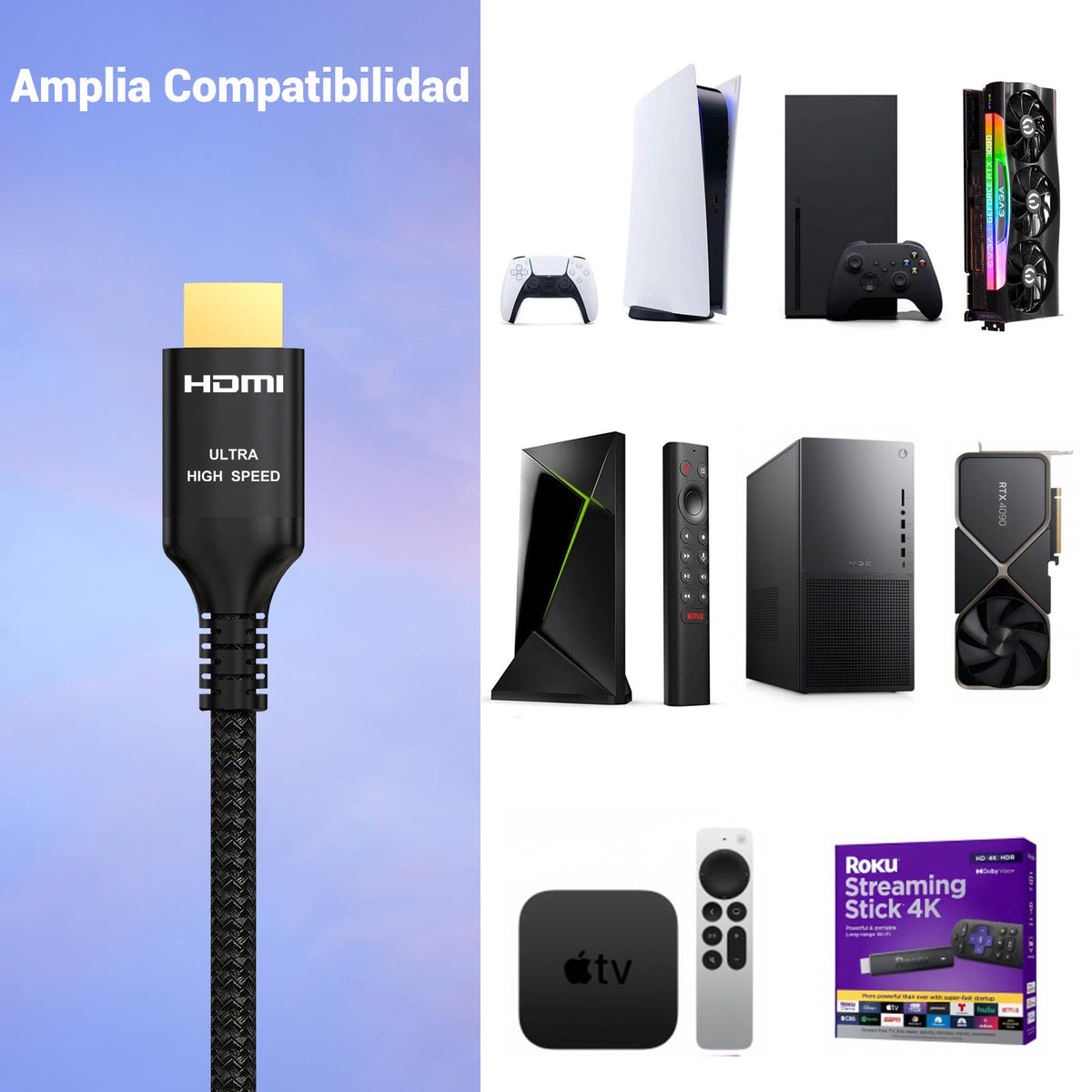 Etseinri 10K 8K 4K Cable HDMI 2.1 48Gbps 2M, Certificado 8K@60Hz 4K@120Hz 144Hz Ultra Alta Velocidad HDMI 0.01ms Juego Trenzado Cable, eARC HDCP 2.3 Compatible para HDTV/PS5 X-Box/SoundBar/Blu-ray