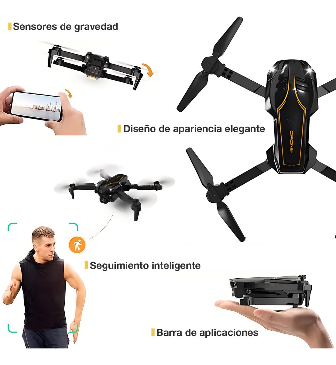Drones con Camara(s) Wifi Coleccion 2025, 1-4 Baterias 1K/4K/8K (ABSY15 Negro Camara 2 Baterías)