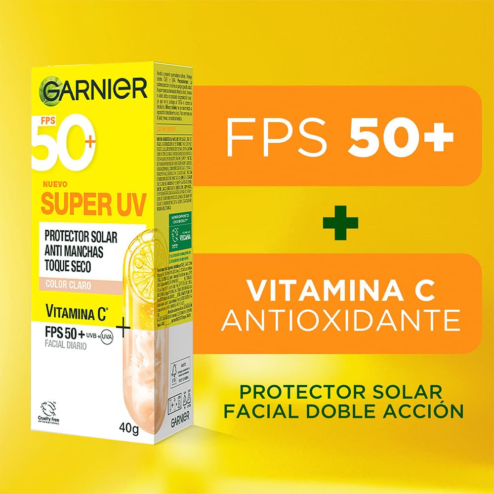 Garnier Protector Solar FPS50 Super UV Toque Seco Color Tono Claro 40ml
