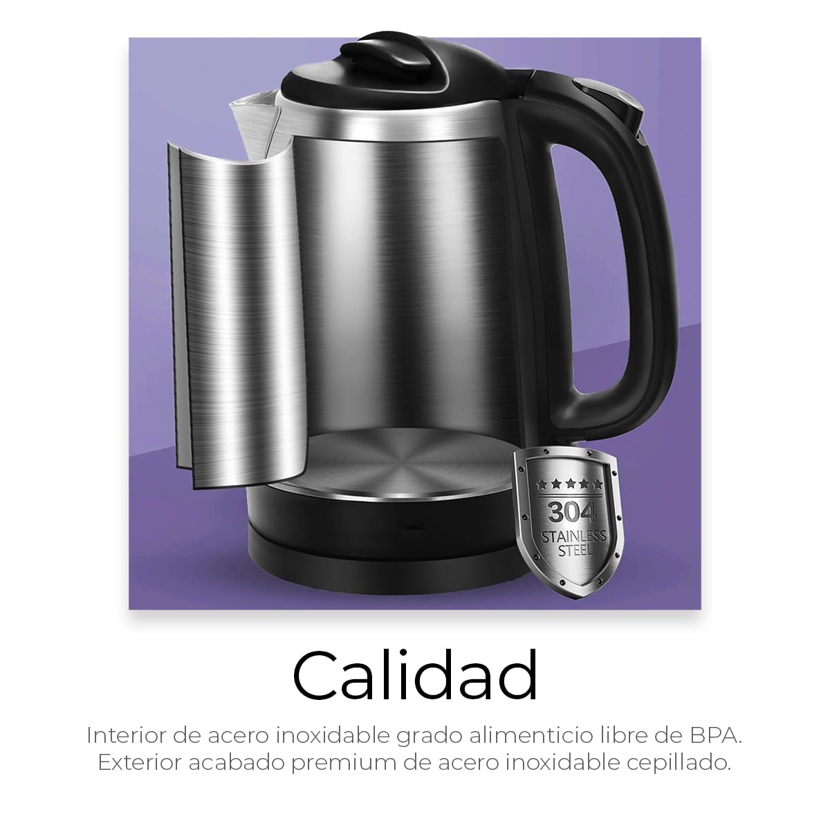 RagaBasics, Tetera Eléctrica de 1.8 Litros, Hervidor de Agua de Acero inoxidable, Apagado Automático 900W