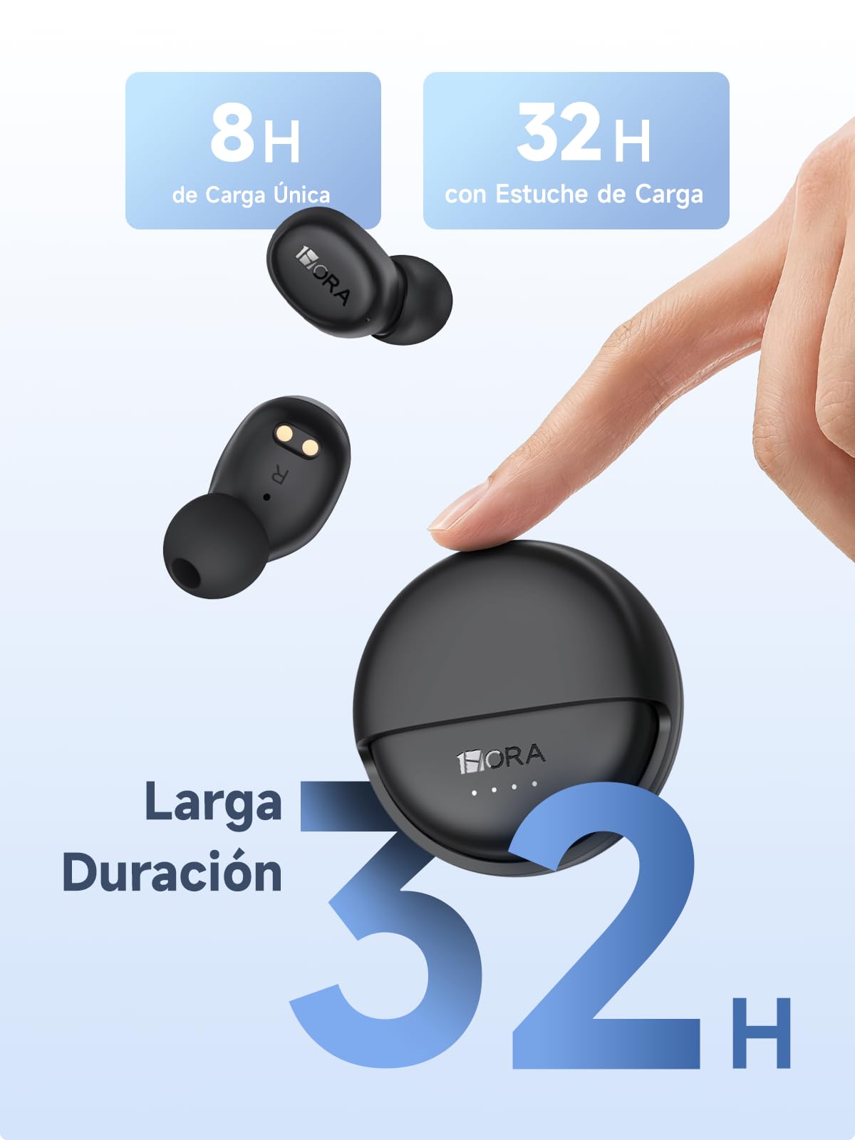 1 Hora Audífonos Inalámbricos TWS Ultra Ligeros con Estuche Giratorio