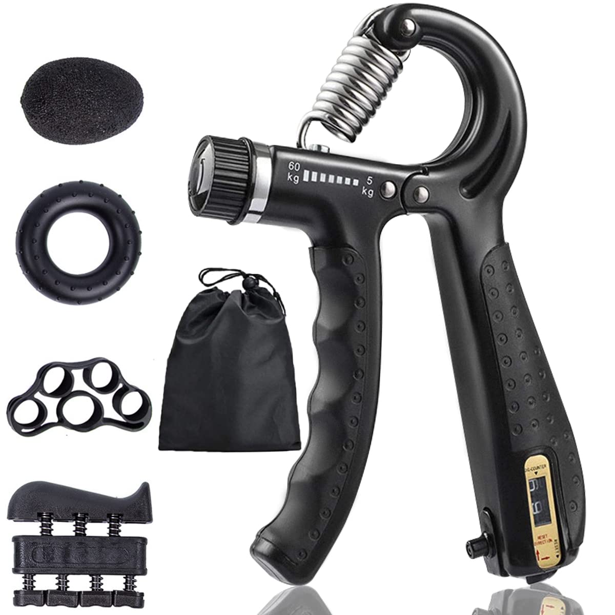 DQST Fortalecedor de Agarre, 5 en 1 Ejercitador de Mano, Ejercitador de Antebrazo, con Contador, para El Tratamiento, Recuperación y Entrenamiento de Fuerza de Las Articulaciones de Los Dedos. (5 Piezas)