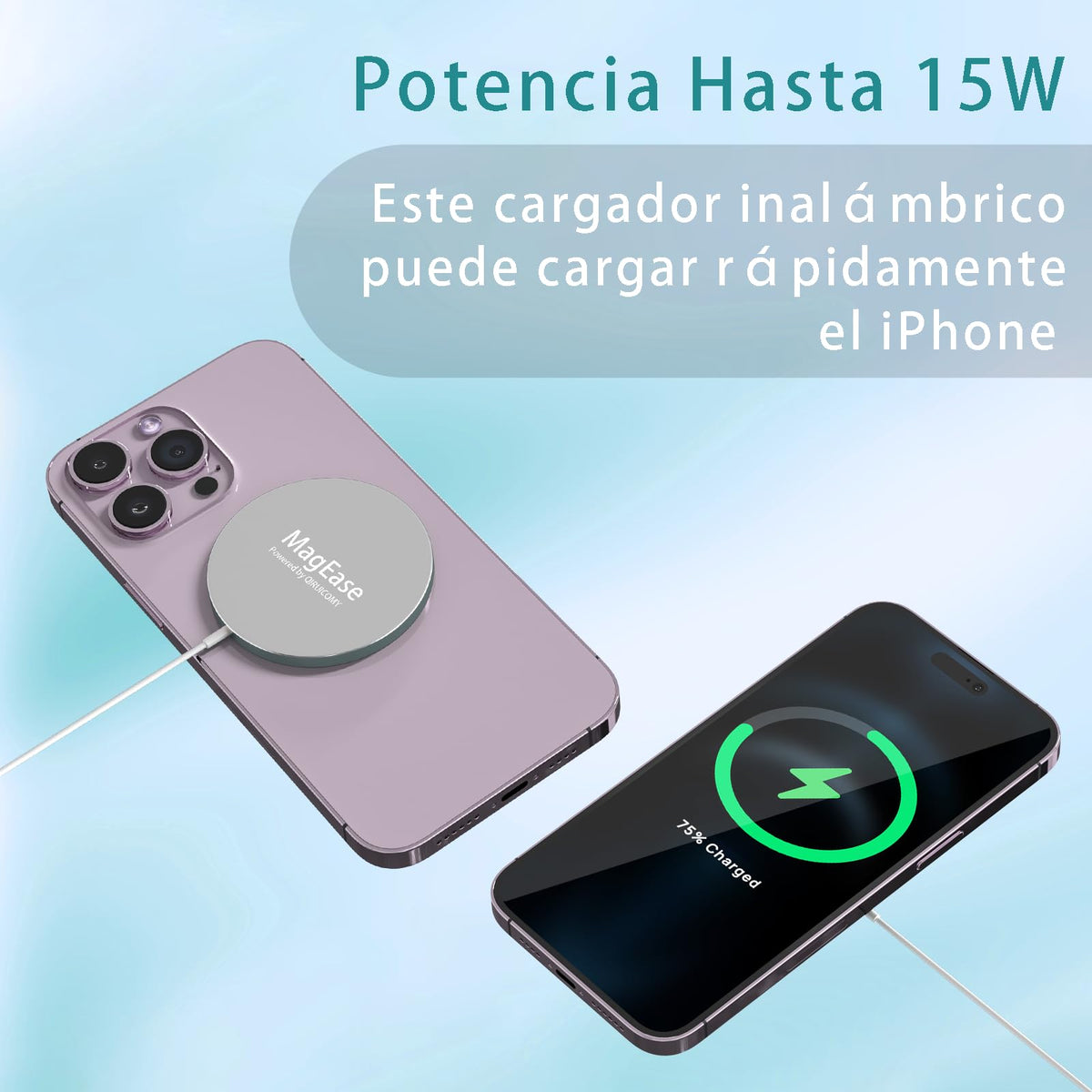 YOXINTA Cargador mag-Safe Cargador Inalámbrico iPhone Magnético mag-Safe Charger, 15W Wireless Charger Compatible con iPhone 16/15/14/13/12 Series and AirPods 3/2/Pro (Blanco)