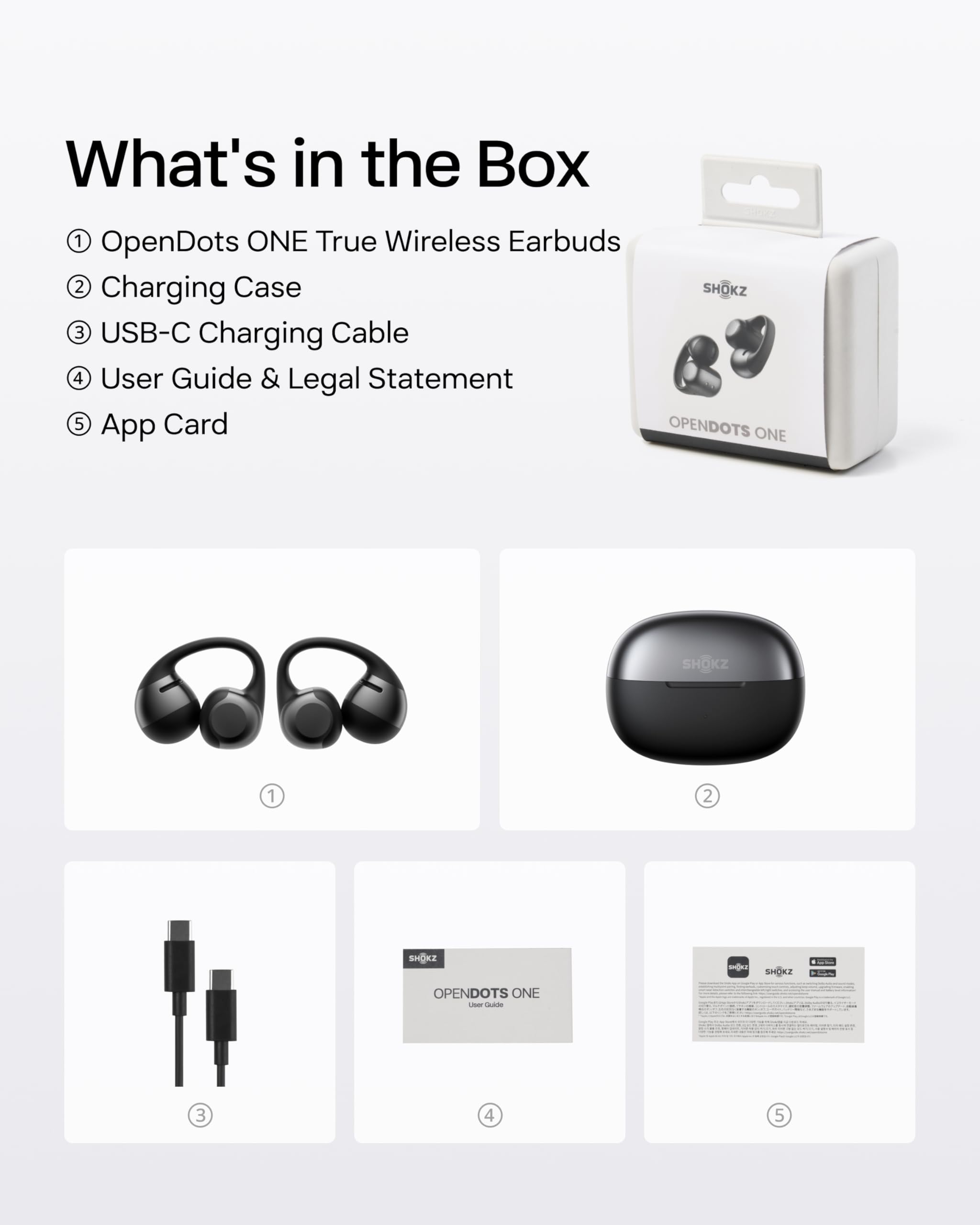 SHOKZ OpenDots ONE Auriculares Inalámbricos Bluetooth 5.4, Audifonos Deportivos Abiertos Clip, Dolby Audio Premium 6,5g, Open Ear, 40H de Batería, 4 Mics. Cancelación Ruido, con Paño de Limpieza,Negro