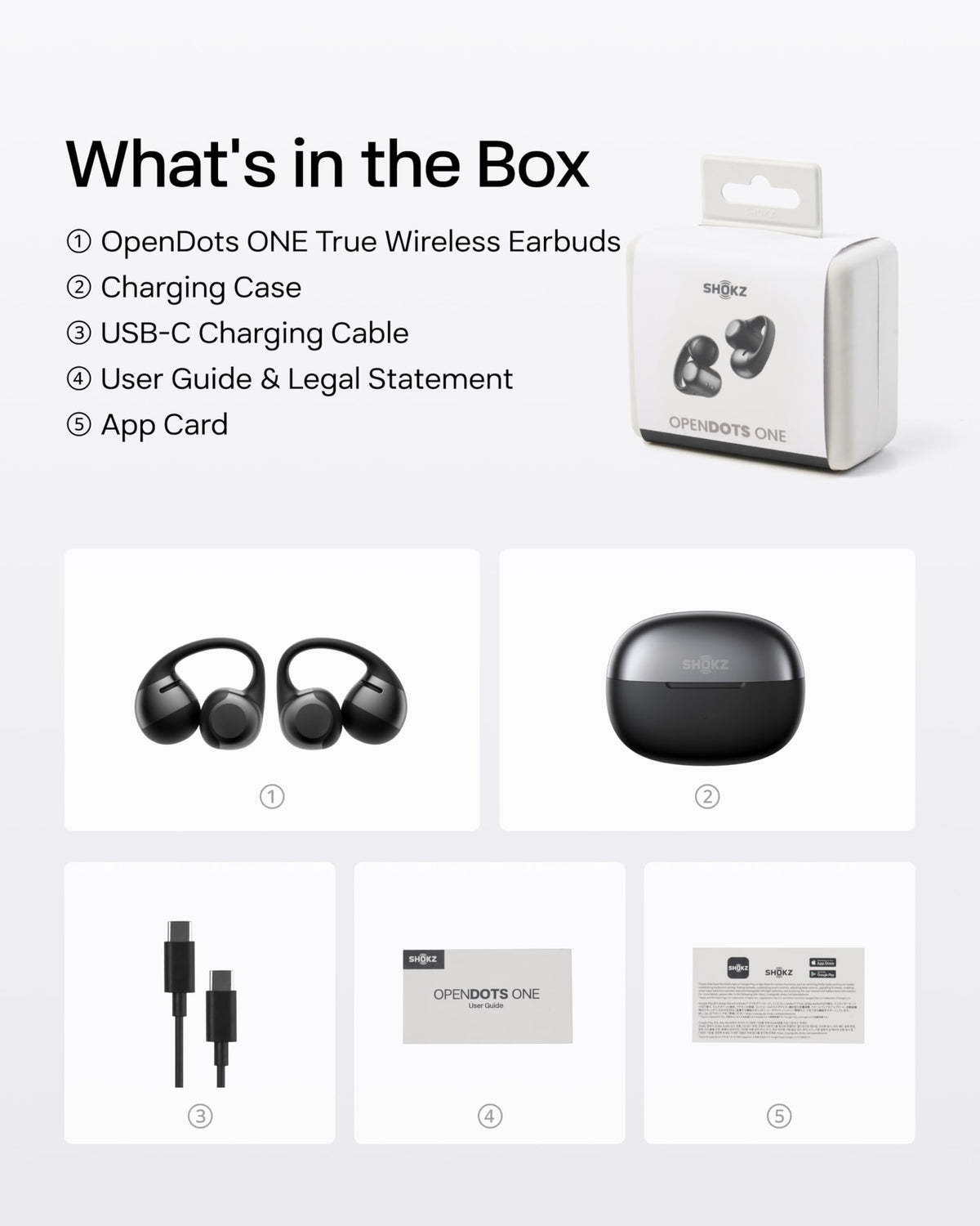 SHOKZ OpenDots ONE Auriculares Inalámbricos Bluetooth 5.4, Audifonos Deportivos Abiertos Clip, Dolby Audio Premium 6,5g, Open Ear, 40H de Batería, 4 Mics. Cancelación Ruido, con Paño de Limpieza,Negro