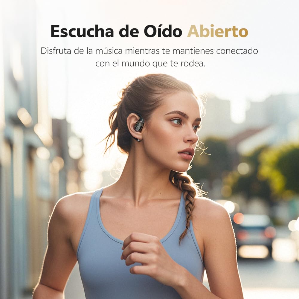QCY Crossky R70 Auriculares Inalámbricos, Audífonos Oído Abierto con 52 Horas de Reproducción, Hi-Res Audio y LDAC, Bluetooth 6.0, Carga Inalámbrica y Conexión Multipunto, Resistente al Agua lPX5