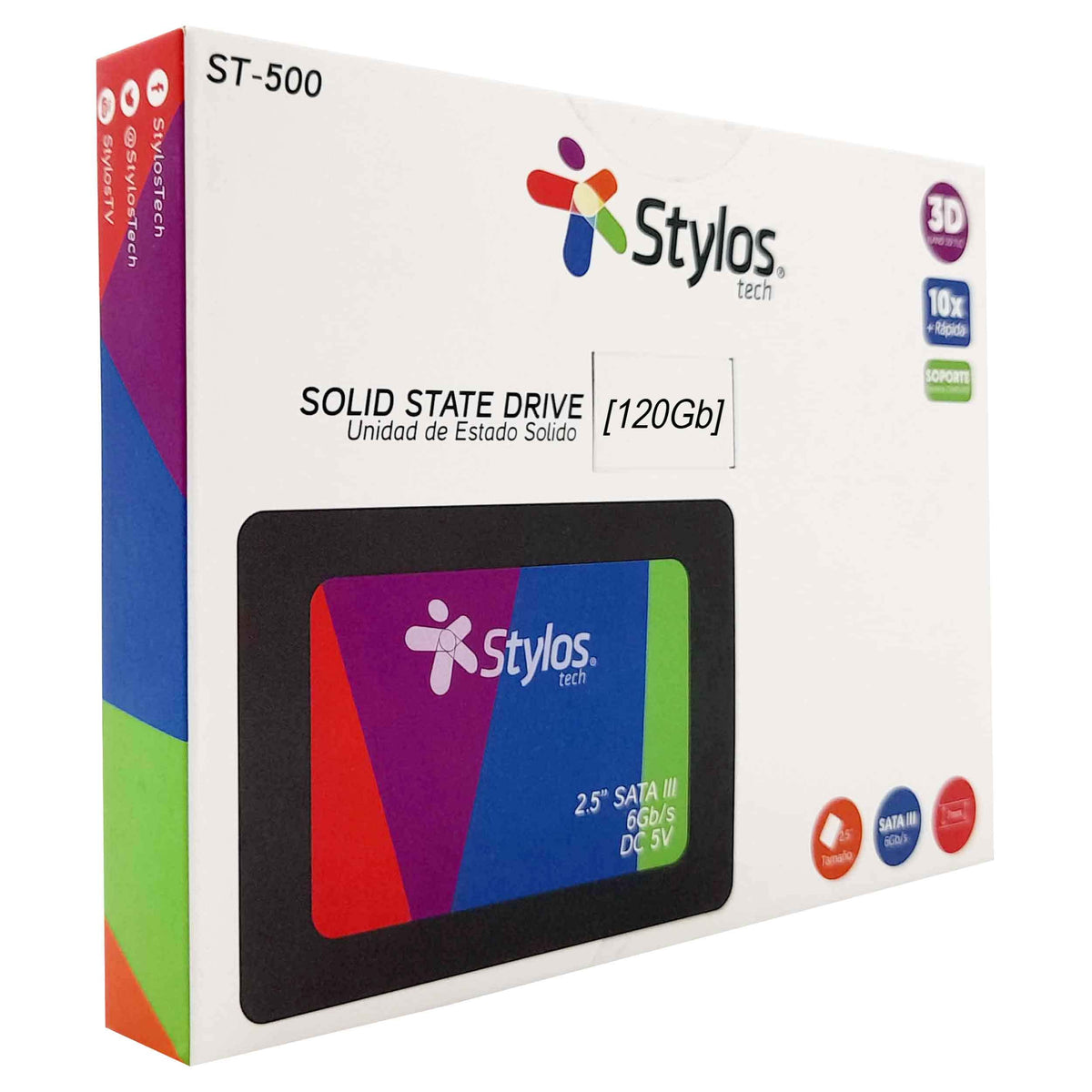 Stylos Unidad de Estado Sólido Tech (STMSSD1B) 120 GB SATA III 6Gb/s 2.5" Compatible con la mayoría de los Ordenadores portátiles Lectura/Escritura 510 MB/sy460 MB/s.
