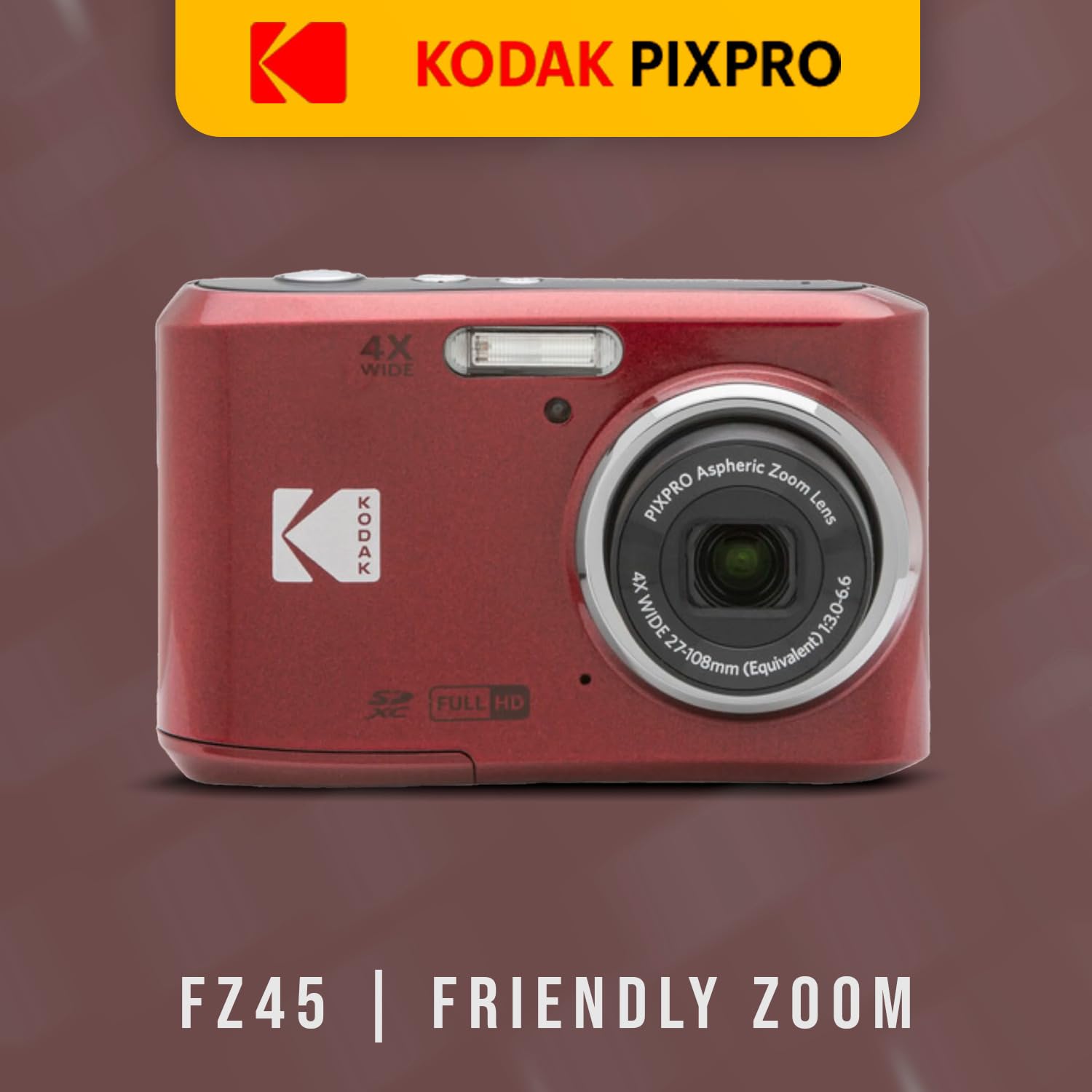 Kodak PIXPRO FZ45 Cámara digital (rojo) Paquete con tarjeta de memoria UHS-I U1 SDHC de 32 GB Clase 10 y pilas alcalinas AA de alto rendimiento (paquete de 4) (3 unidades)