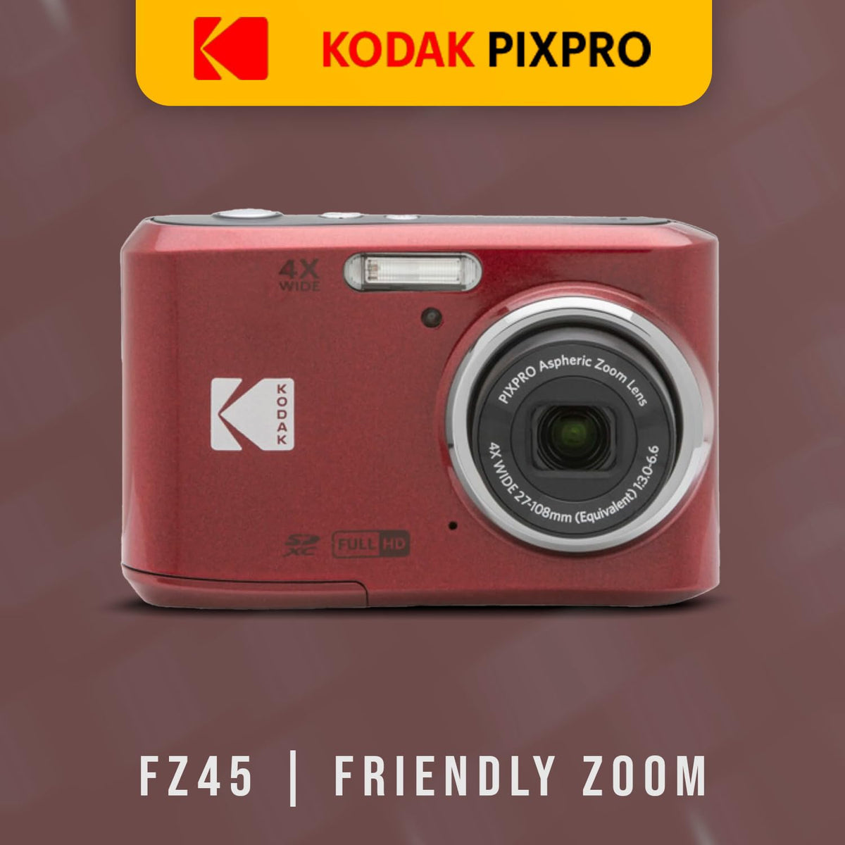 Kodak PIXPRO FZ45 Cámara digital (rojo) Paquete con tarjeta de memoria UHS-I U1 SDHC de 32 GB Clase 10 y pilas alcalinas AA de alto rendimiento (paquete de 4) (3 unidades)