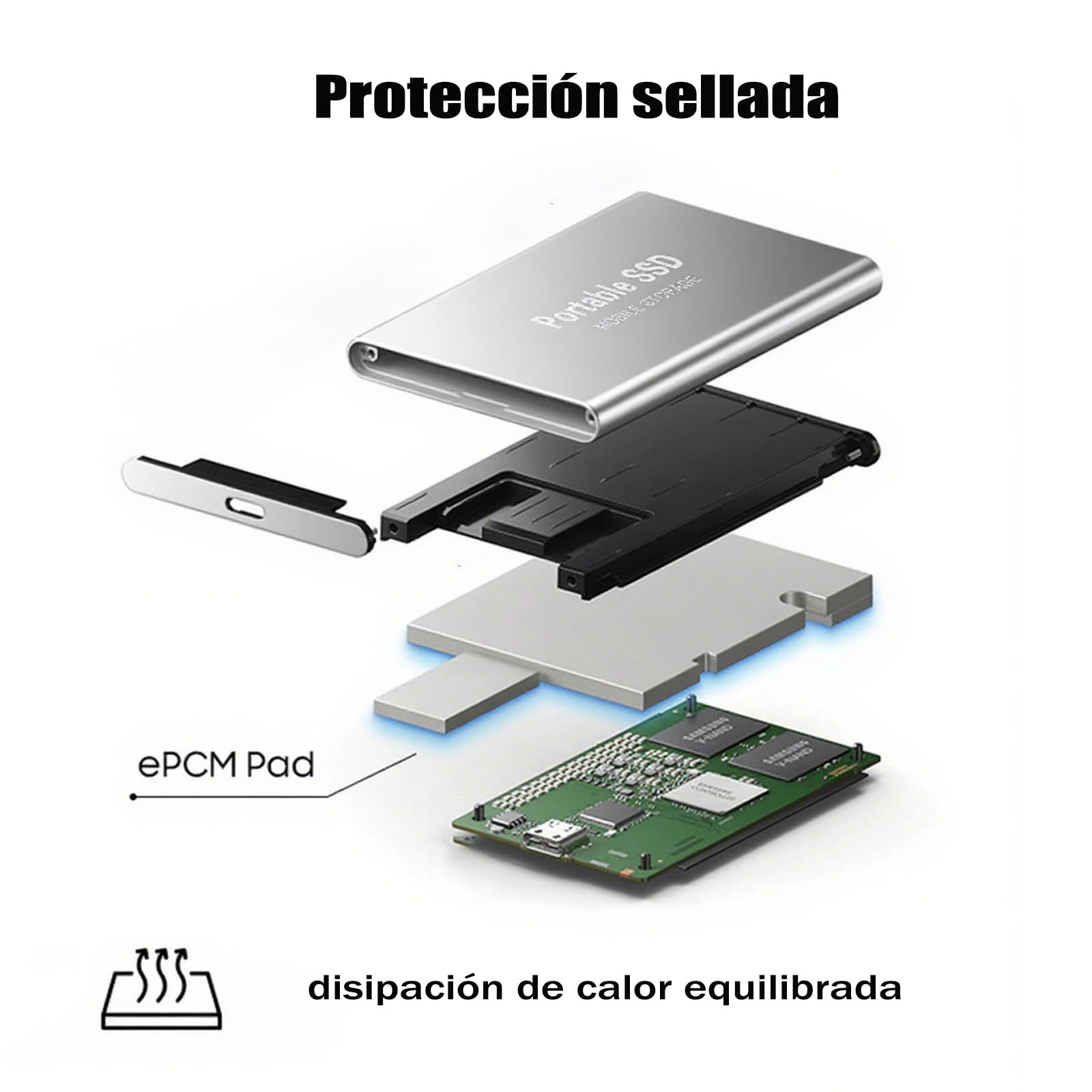 YEVDCVZX Disco Duro Externo 2 TB ssd,Memoria Externa con Cable USB 3.1 y Adaptador para Celulares,Alta Velocidad de Almacenamiento de Dato,Compatible con Portátil,Smartphone,Mac y PC (Plata, 2, TB)