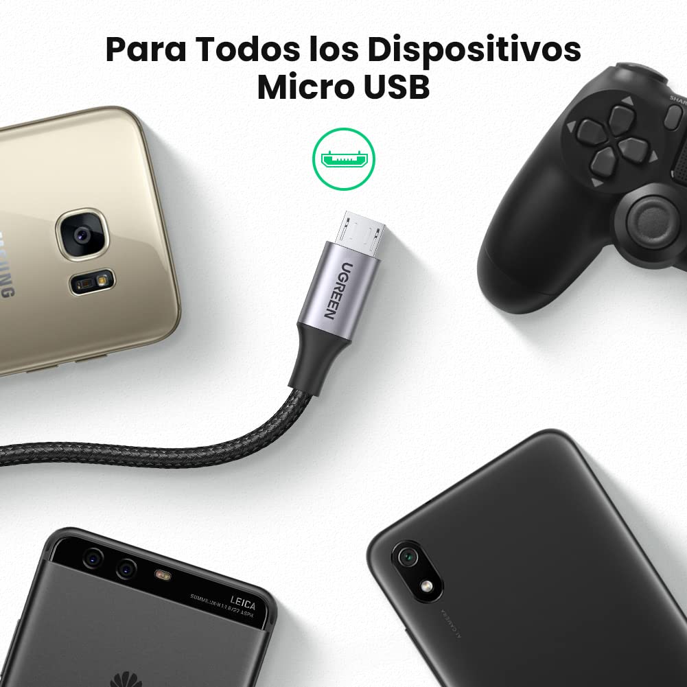 UGREEN Cable USB Micro Nylon Trenzado Rápido Cargador Compatible con Galaxy S7 S6 Edge S5 Nota 5, LG, E lectores, 1M