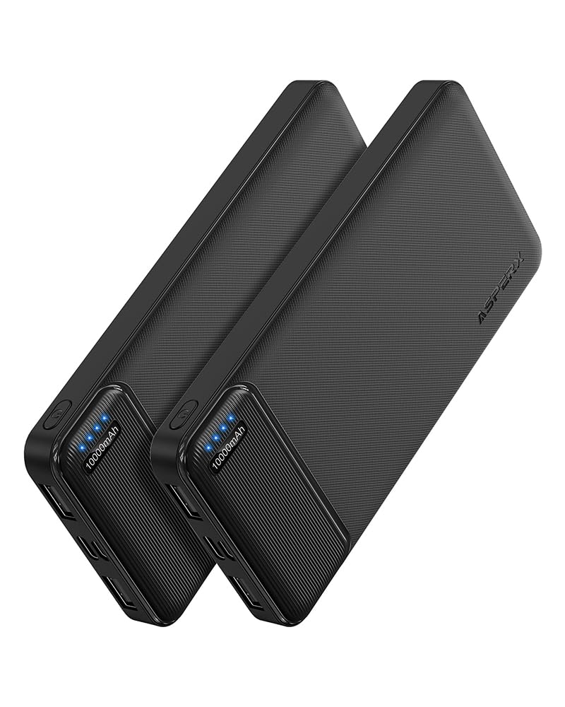 AsperX 2-Pack Power Bank 10000mAh bateria portatil USB c Pila portatil powerbank Carga rapida Cargador portatil with 3 Output Pila Recargable para iPhone 15 14 13 12 Xiaomi Google LG