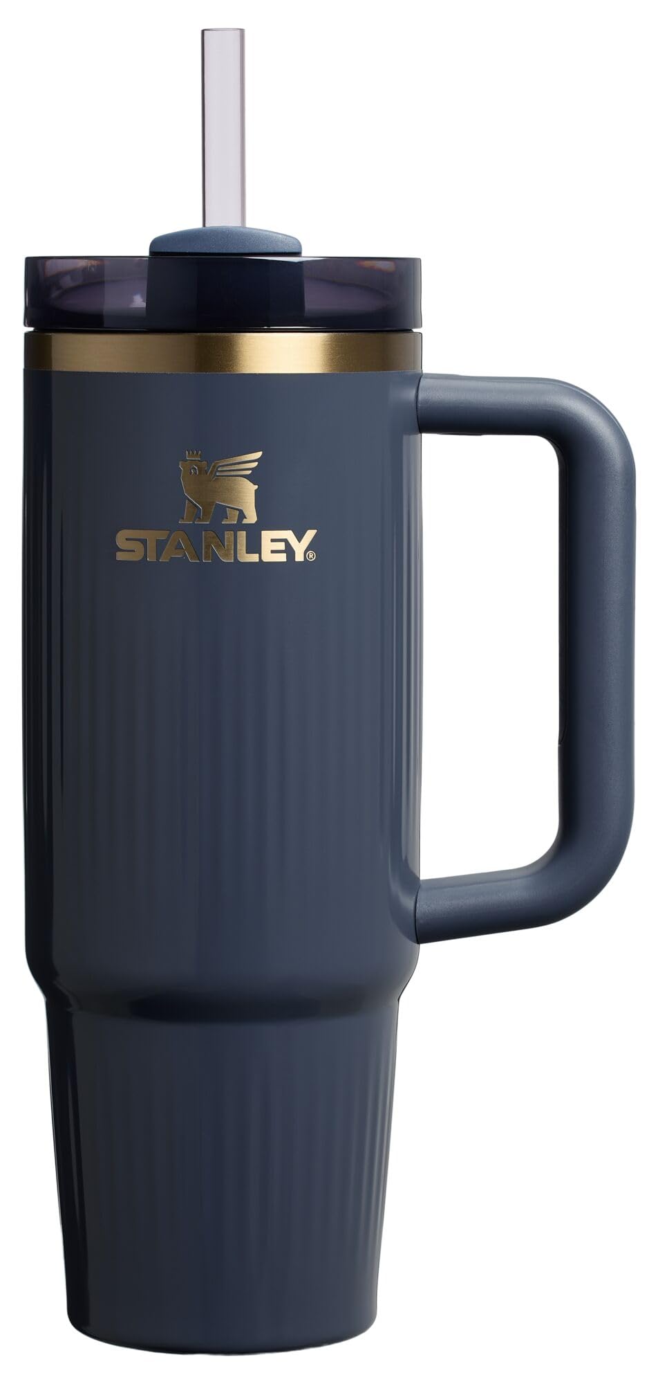 Stanley Quencher H2.0 - Vaso con asa y pajilla de 30 onzas, tapa Flowstate de 3 posiciones, compatible con portavasos para viajes, acero inoxidable con aislamiento, libre de BPA, crepúsculo estriado