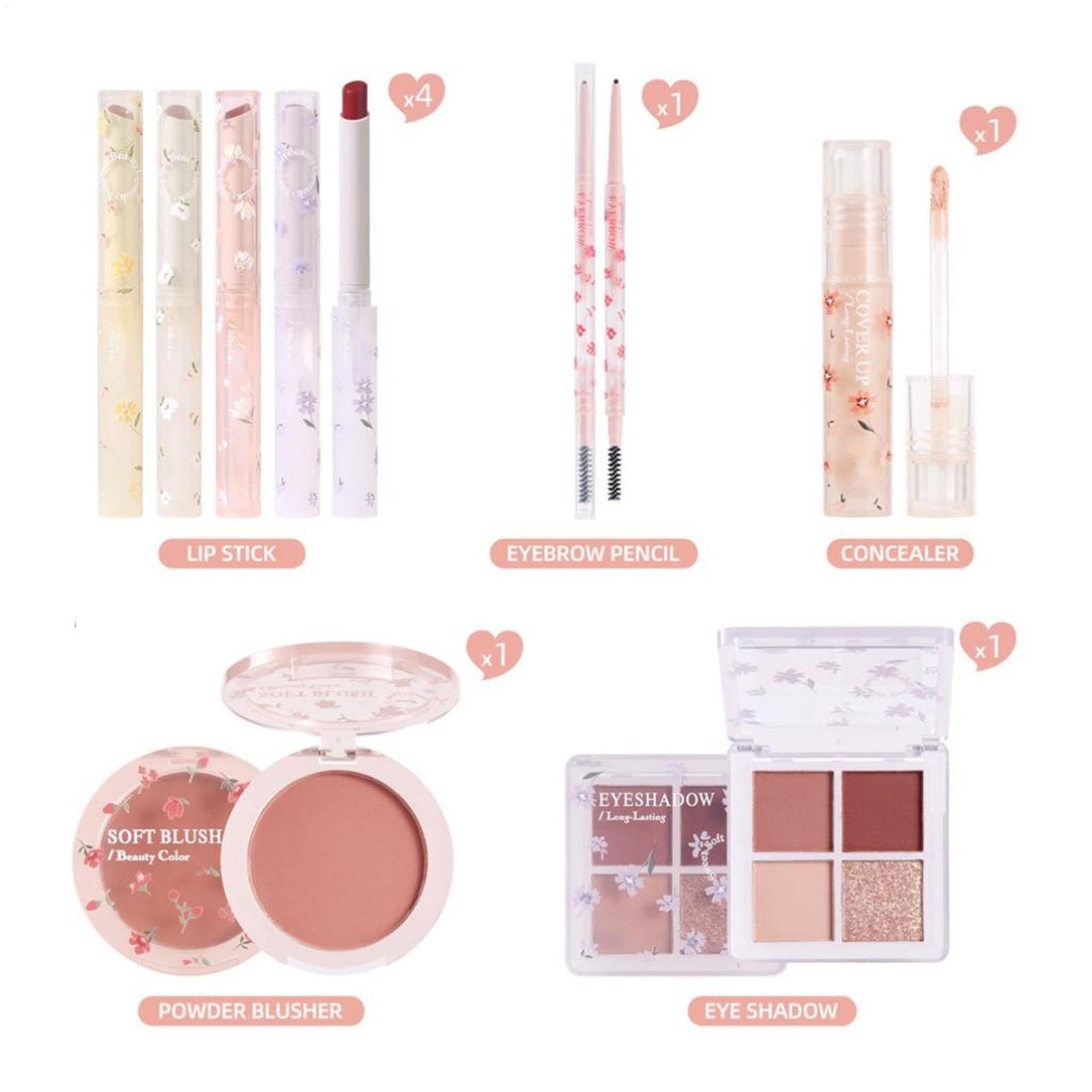 Juego De Paletas De Maquillaje Coreanas, 8 Piezas Kit Para Niñas Principiantes, Cosmético Corrector, Lápiz De Cejas, 4 Labiales Aterciopelados, Sombras De Ojos, Rubor,