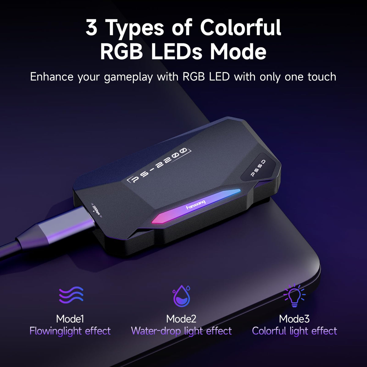 SSD Portátil Magnético 1TB, 2050MB/s, SSD Externo USB 3.2 Gen 2x2, Grabación y Almacenamiento 4K ProRes, Aleación de Aluminio, Iluminación RGB Táctil, para iPhone 15/16/17, Android, PC y Mac, PS2200