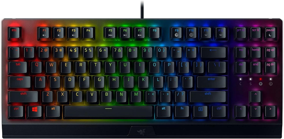 Teclado mecánico Razer BlackWidow V3 sin tenkeyless para juegos: interruptores mecánicos Razer - iluminación Chroma RGB - Factor de forma compacto, función macro programable - USB Passthrough (Renewed)