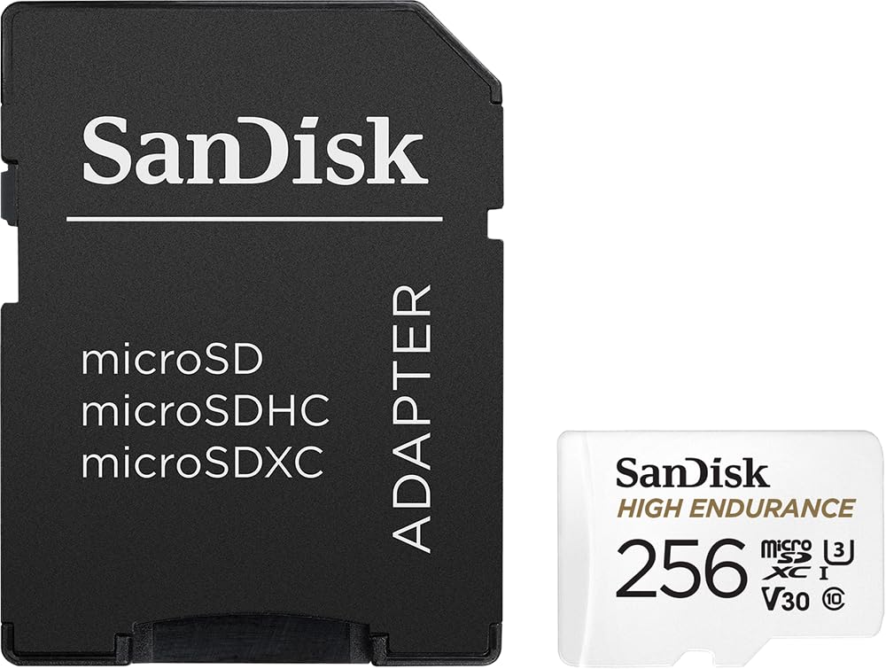 SanDisk Tarjeta microSDXC de video de alta resistencia de 256 GB con adaptador para cámara de salpicadero y sistemas de monitoreo del hogar - C10, U3, V30, 4K UHD, tarjeta micro SD - SDSQQNR-256G-GN6IA
