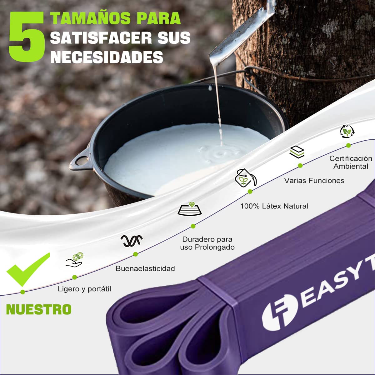 Bandas de Resistencia 5PCS(Látex 100% Natural), Ligas de Resistencia para Ejercicio, Fuerte Bandas Elástica para Pull Up & Crossfit - Con Ancla de Puerta, 2 Manijas, Ganchos y Bolsa (Multicolor)