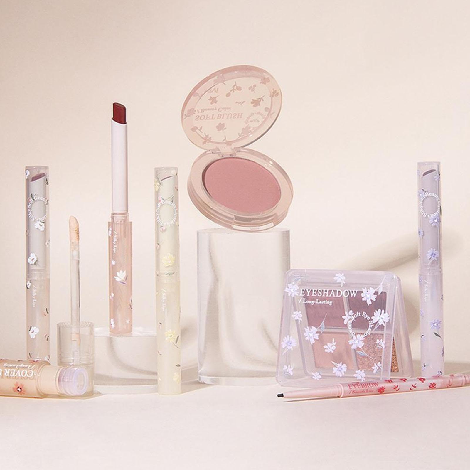 Juego De Paletas De Maquillaje Coreanas, 8 Piezas Kit Para Niñas Principiantes, Cosmético Corrector, Lápiz De Cejas, 4 Labiales Aterciopelados, Sombras De Ojos, Rubor,