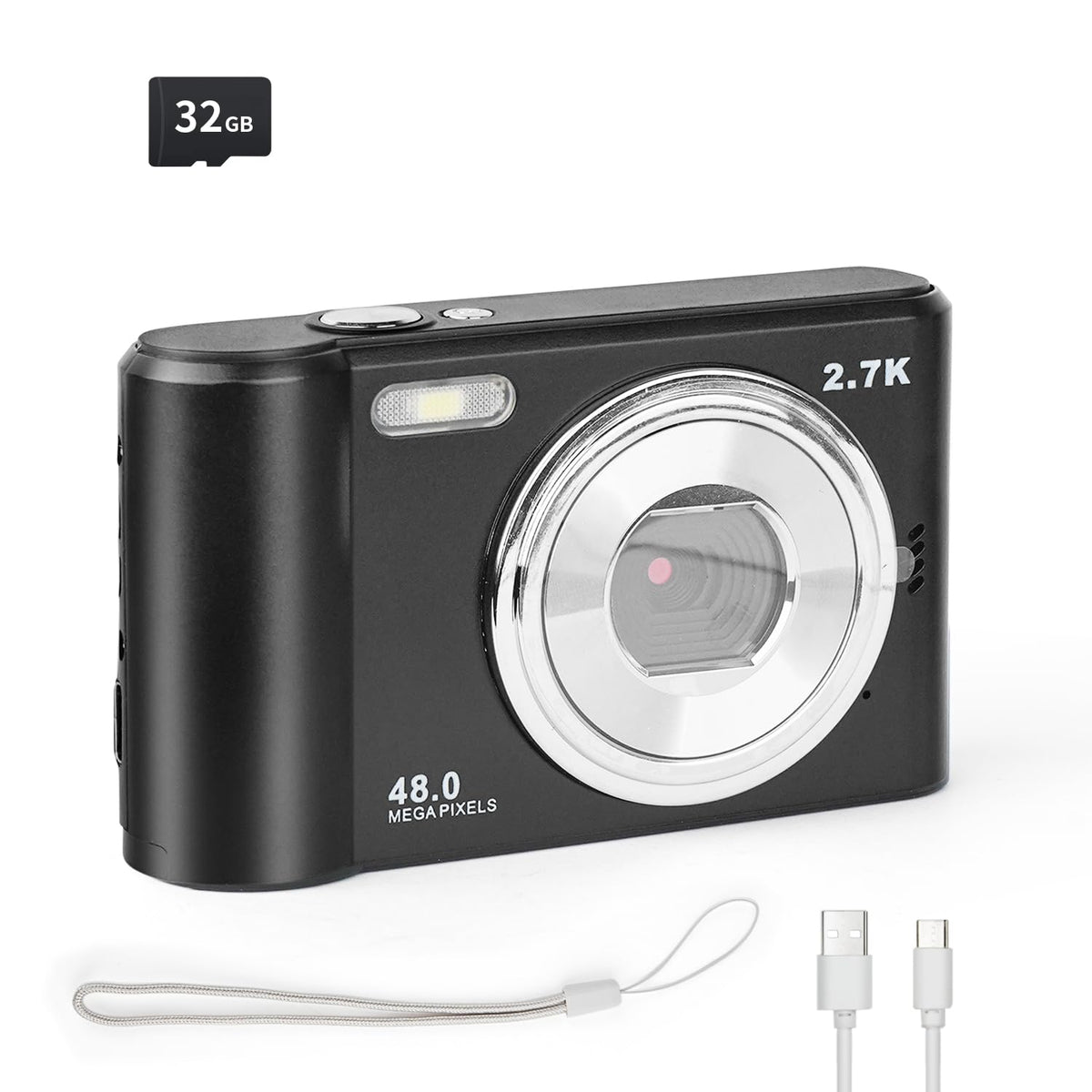 vantisan Cámara Digital, HD 1080P 48MP Cámara Vlogging, Cámara de Video con Tarjeta 32GB, Enfoque Automático con Zoom 8X, Disparo Continuo, Pantalla IPS de 2.4'', Mini Cámara para Niños y Niñas