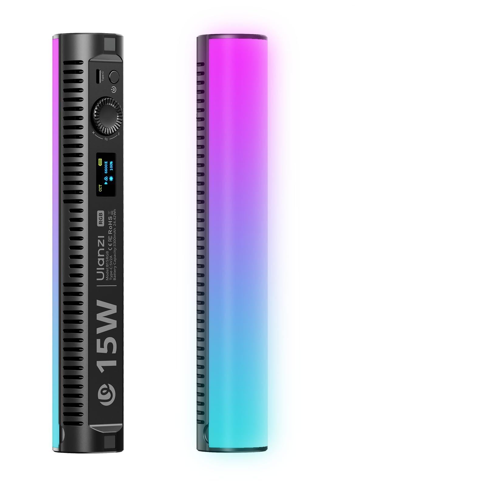 ULANZI B15RGB 15W Stick Light,Ligero y portátil,RGB de 360°,1800K-9000K