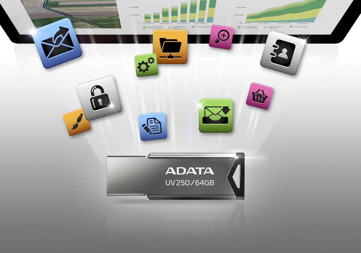 ADATA 64 GB Memoria Flash USB 2.0 Color Plata con Negro (Modelo UV250)