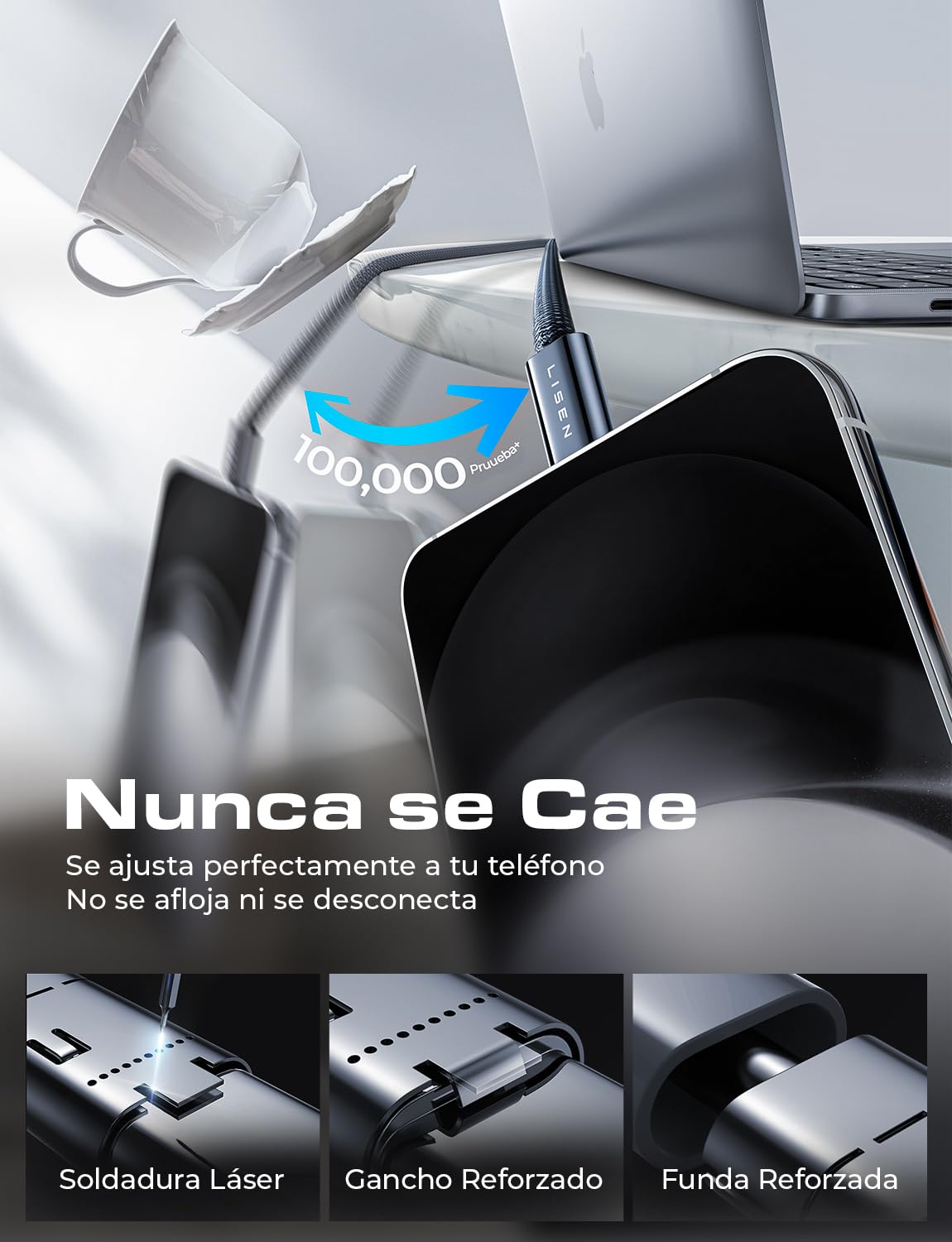 LISEN Cable USB C a USB C 240W 48V 5A [2M 2Paquete ] Cable Tipo C Carga Rápida Cable C a C Compatible con 100W 60W iPhone 16 Pro Max Macbook Pro Air iPad Samsung Galaxy S24/S23 Xiaomi