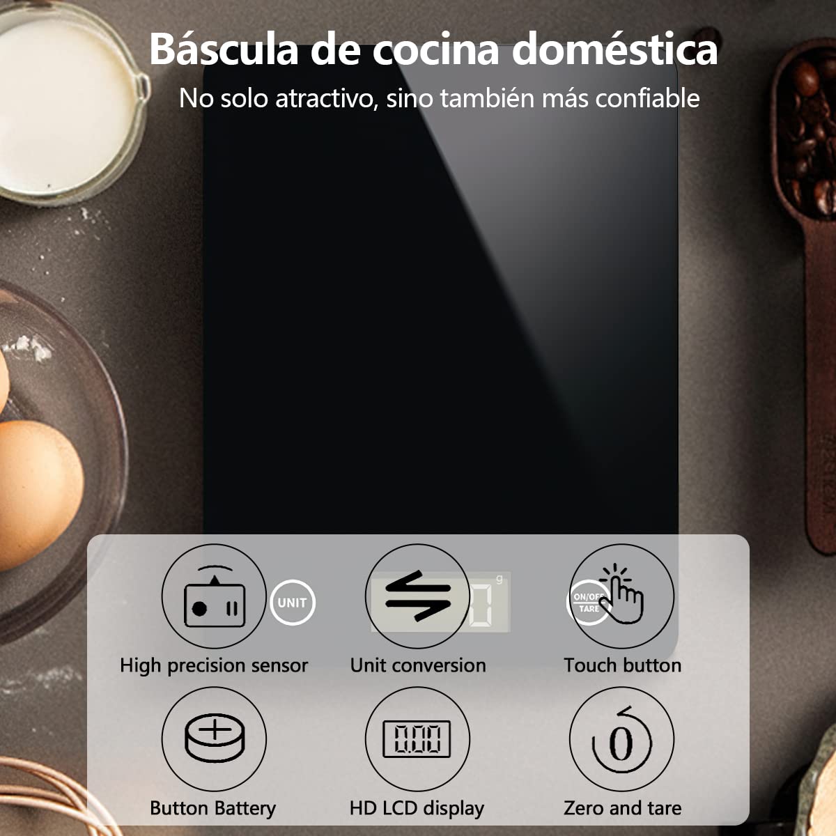 DAQI Báscula Digital de Cocina,Bascula de Comida Alimentos Multifunción 5kg/11lb con Superficie de Vidrio Templado y Pantalla LCD para Peso de Comida, Alta Precisión hasta 1g Balanza Cocina-Negro