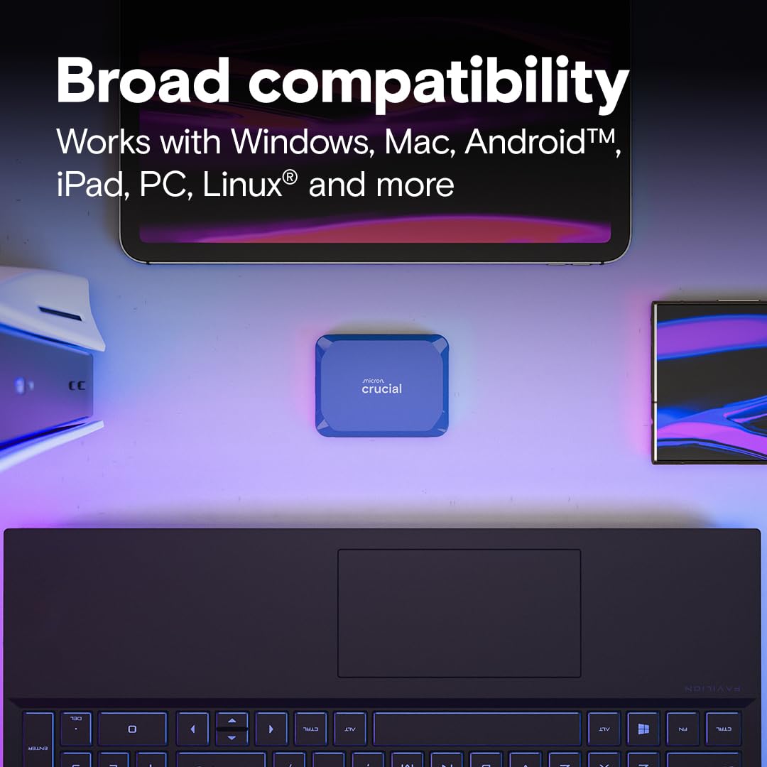 Crucial X10 2TB SSD portátil, hasta 2,100 MB/s, USB 3.2 USB-C, Unidad Externa de Estado sólido, Compatible con Windows, Mac y Android, Almacenamiento Duradero para Juegos, Fotos y Archivos, Azul