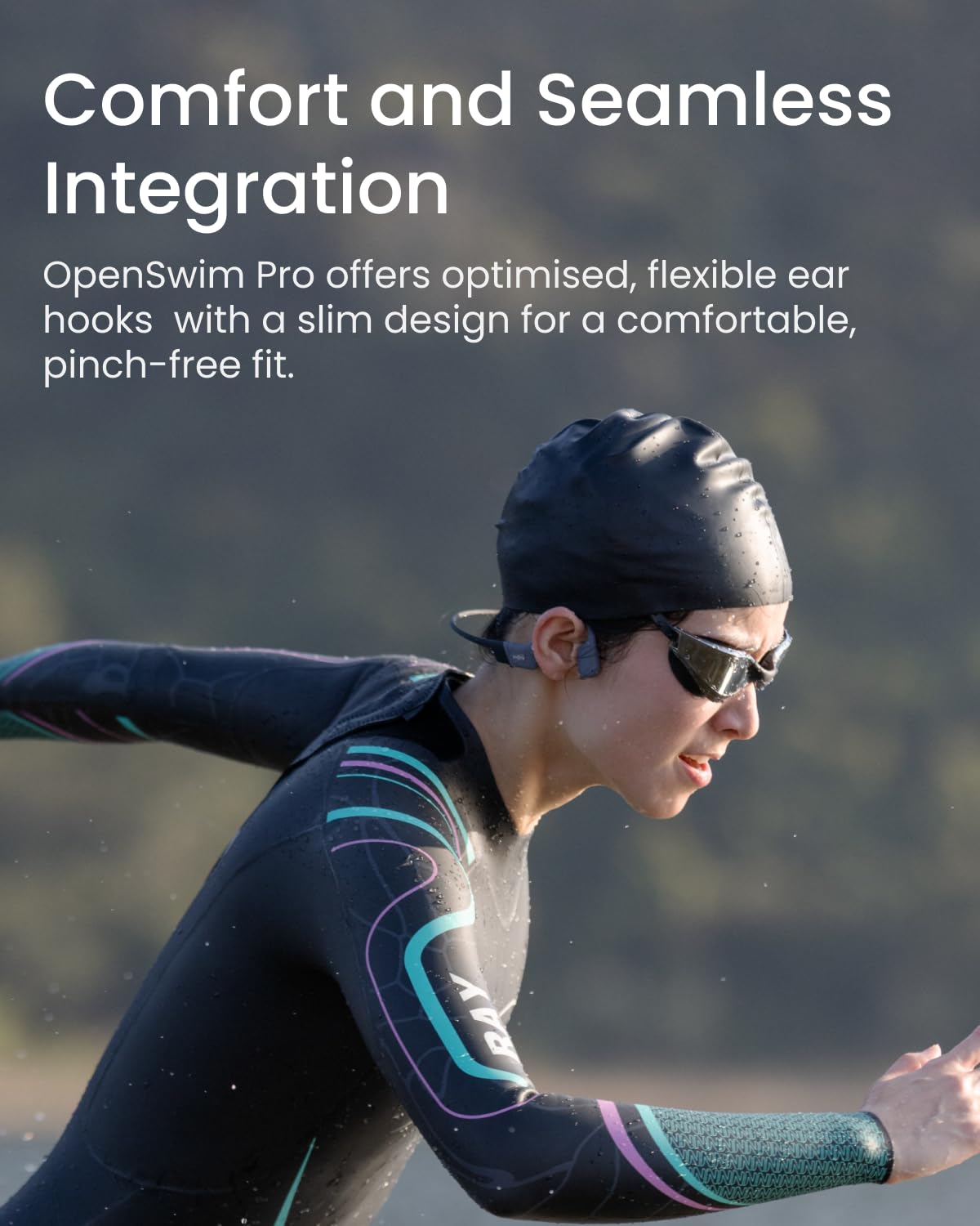 SHOKZ OpenSwim Pro Deportivos Auriculares de conducción ósea, inalámbricos Open-Ear Impermeables IP68 Bluetooth 5.4, 32 GB MP3, micros con cancelación de Ruido, 9H de repr. para Correr, Nadar, Gris