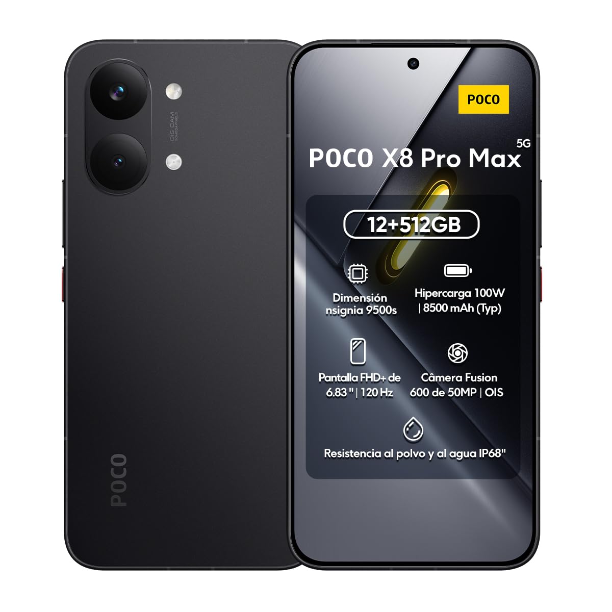 XIAOMI Celular Poco X8 Pro MAX 12GB RAM 512GB ROM Versión Global, Flagship Dimensity 9500s, Batería 8500mAh(typ), Pantalla 6.83" AMOLED 120Hz, Cámara 50MP, Carga Rápida 100W (Negro, 512, GB)