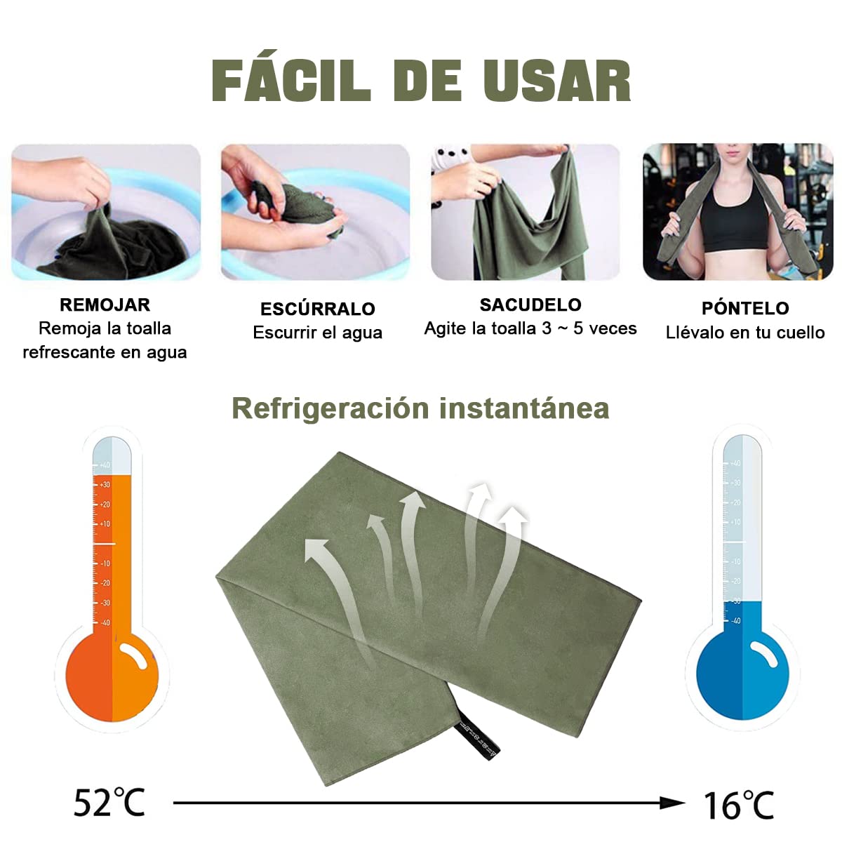 Toalla Deportiva, EASYTAO Toalla Microfibra 3PCS, Toalla Gym Suave y Ligero para Natacion, Deporte, Baño, Viajes, Yoga, Etc, con Una Bolsa, 3 Tallas (76 * 152cm+40 * 80cm+30 * 30cm, Verde Militar)