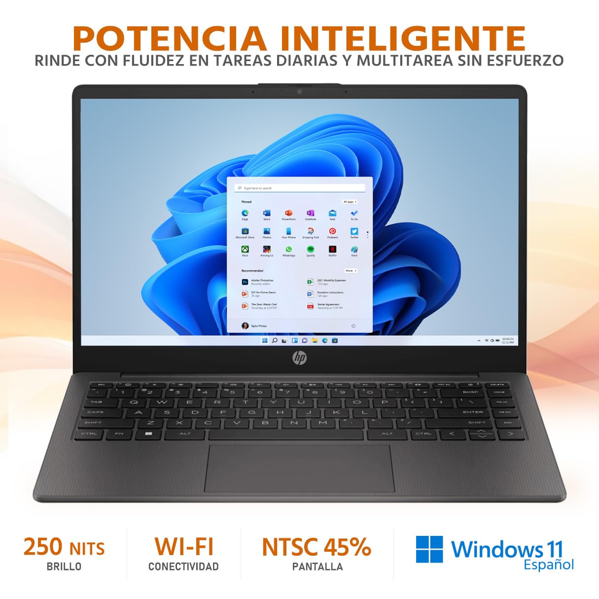 HP Laptop 245 AMD Ryzen 3 7330U 16GB 512GB SSD 14" W11 Teclado Español Ideal para Estudiante y Oficina