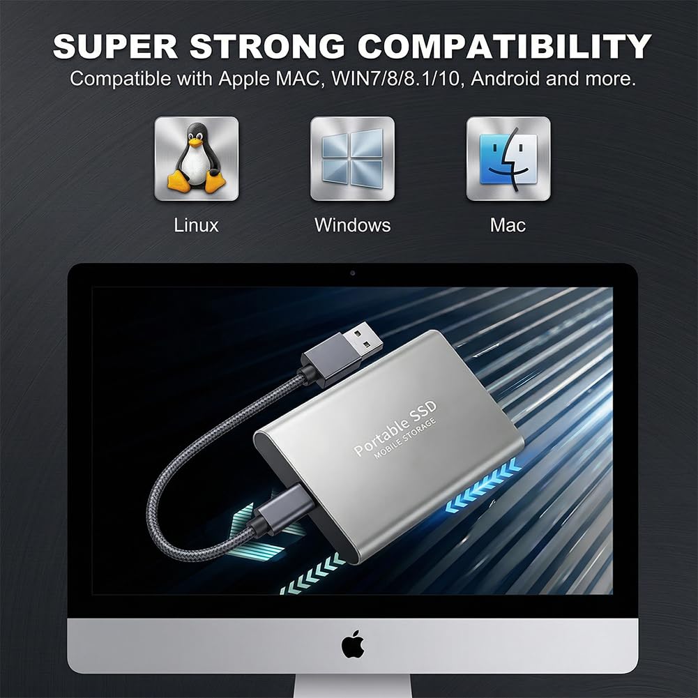 SSD portátil de 4 TB, unidad externa de estado sólido, expansión de almacenamiento de gran capacidad para teléfono y computadora, color plateado