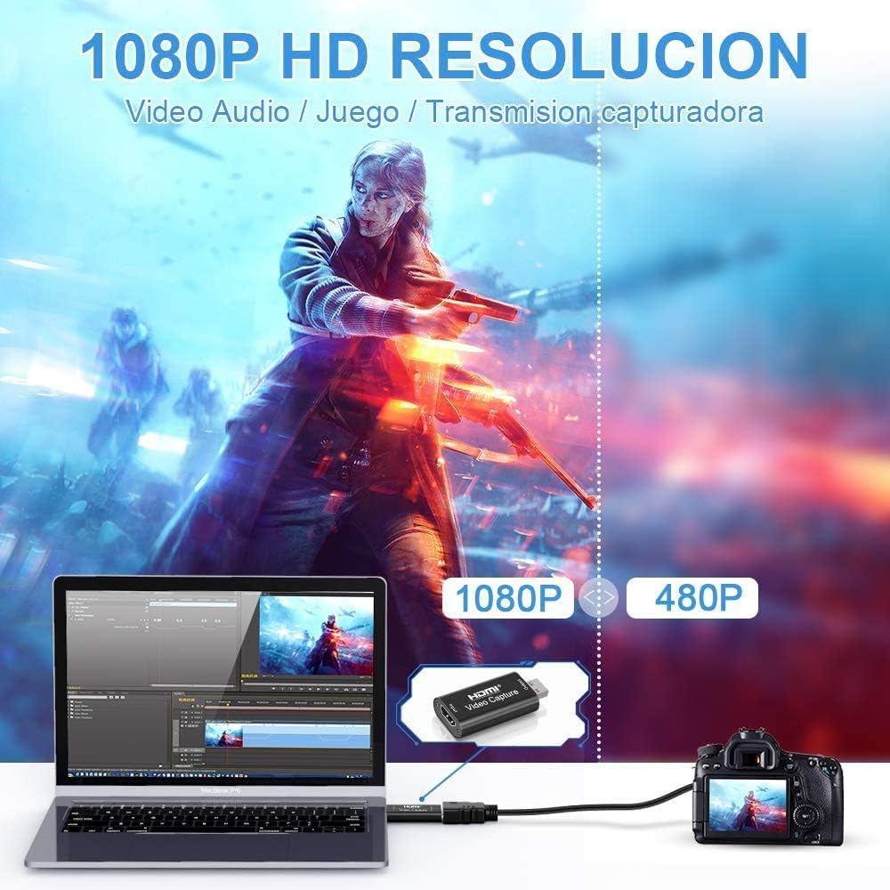 Salandens Capturadora de Video HDMI, 4K HDMI a USB 2.0 Convertidor Video Audio, HDMI Vídeo Game Capture 1080P 30FPS para Edite Video/Juego/Transmisión/Enseñanza en línea