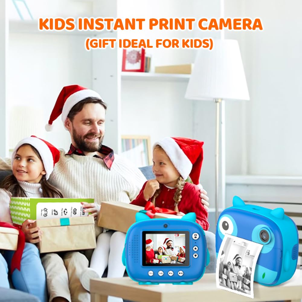 Daconovo Linda cámara instantánea para niños de 2.5K Cámara digital para niños de 12MP Cámara de impresión instantánea para niños con pantalla IPS de 2.4 pulgadas Zoom digital de 10X filtros Grabadora