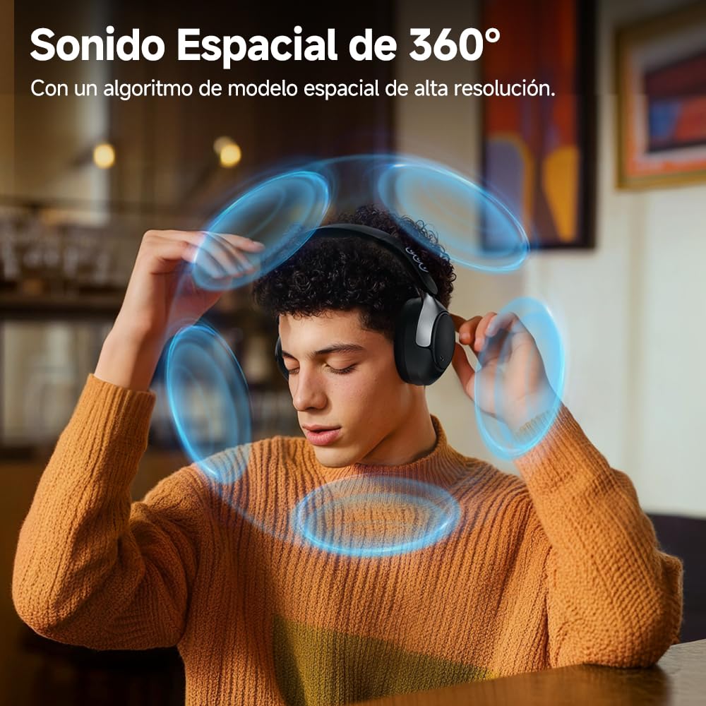 QCY H3 Pro Audífonos Inalámbricos Bluetooth 5.4, Híbridos Cancelación Ruido Activa hasta 99.6%, LDCA Hi-Res Audio, Diadema Plegables Auriculares Over-Ear con Microfono, Carga Rápida de 10 Minutos