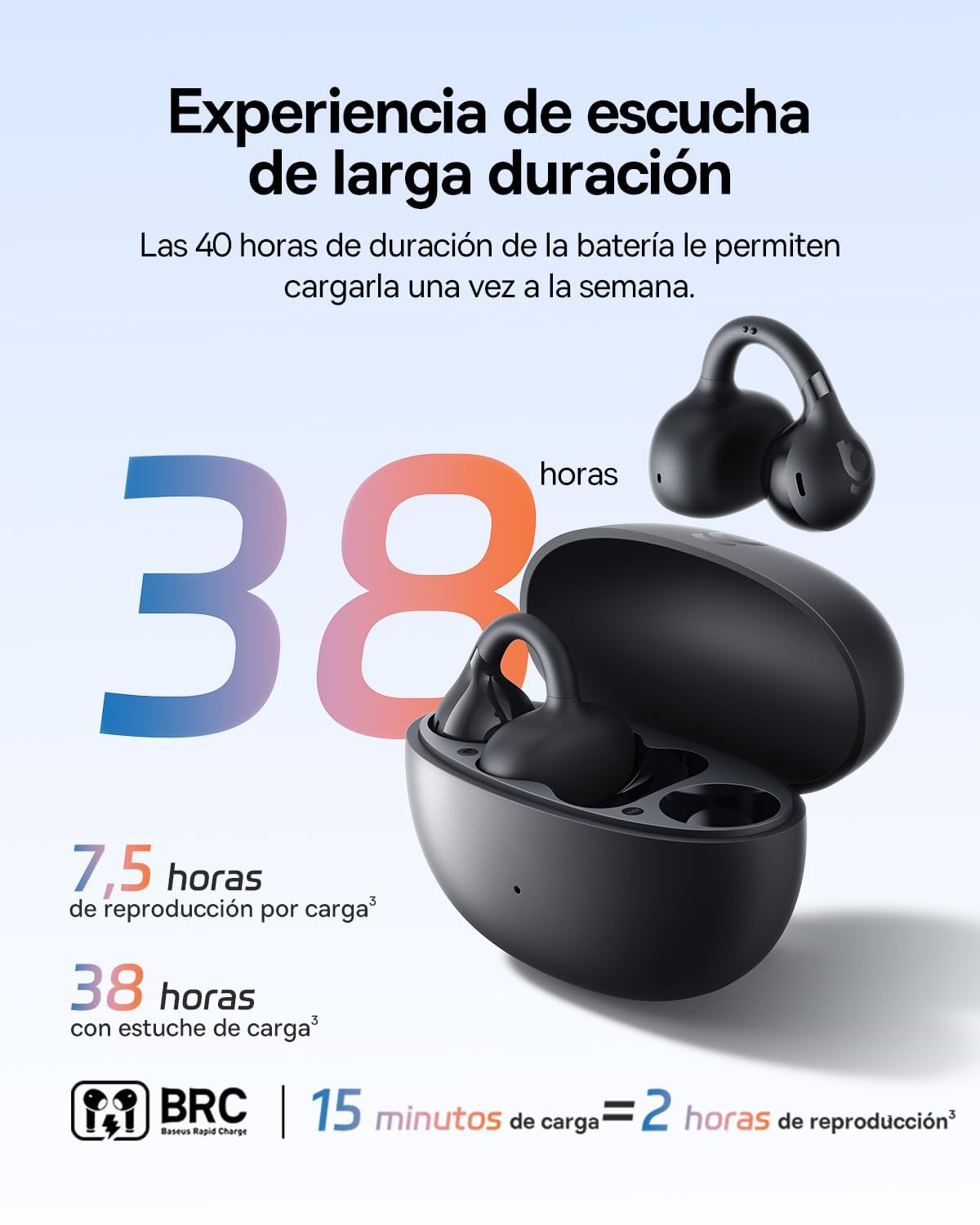 Baseus BC1 Audífonos Inalámbricos Open Ear con Clip, Bluetooth 6.0, Negro