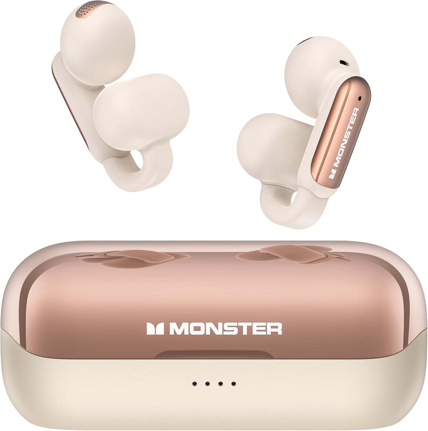 Monster Open Ear AC601 Audifonos Inalámbricos, Bluetooth 5.4 con Estéreo HiFi, Llamadas Claras con Tecnología ENC, 21 h de Reproducción, Carga Rápida, Control Táctil, Impermeables IPX6 (Blanco)
