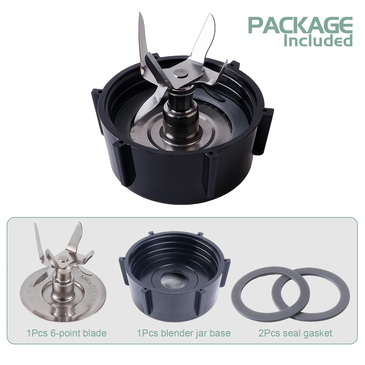 4 piezas de repuesto para licuadora, hoja de hielo con tapa de base de tarro y junta de goma, sello de junta tórica compatible con accesorios de licuadora Oster y Osterizer, kit de actualización