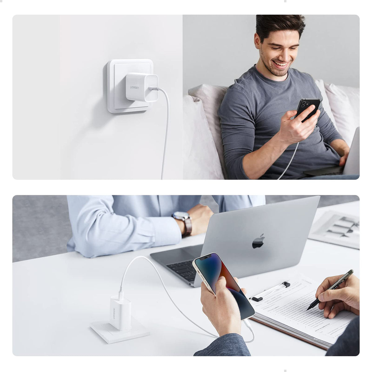 UGREEN 20W Cargador Pared USB Tipo C con 1M Cable Lightning, Portátil Compatible con iPhone 14 13 12 11 Pro MAX, iPad 2020, Galaxy S21 S20 Ultra